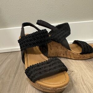 American Eagle Outfitters Black Crochet Wedges